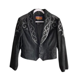 Cripple Creek suede black geometrical leather embellished swirls crop jacket S/L
